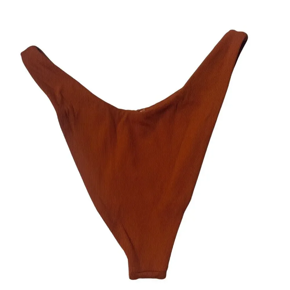 L*SPACE Cabana Bitsy Bikini Bottom Amber Burnt Orange Ribbed Stretch XL NEW - Picture 10 of 13